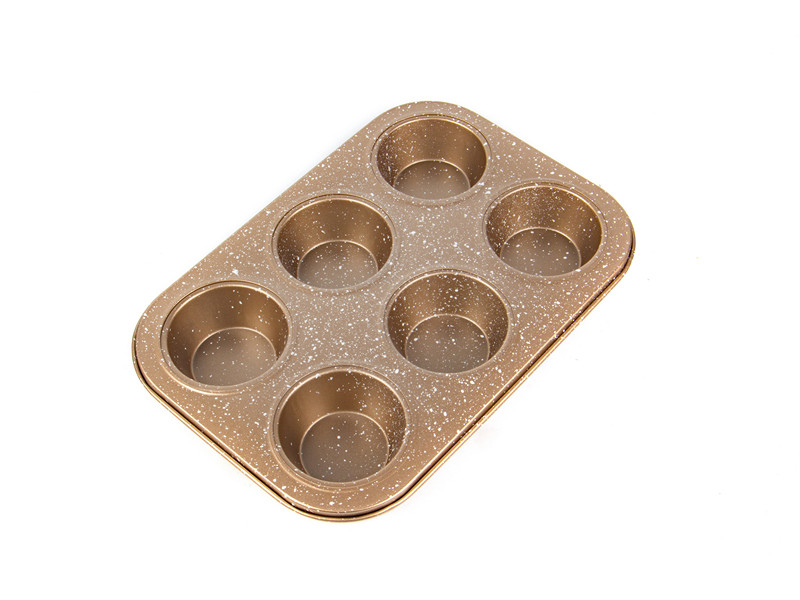 
					Форма для выпечки 6 кексов, углеродитсая сталь, цвет золото, Сибирская посуда, SP-801-GL